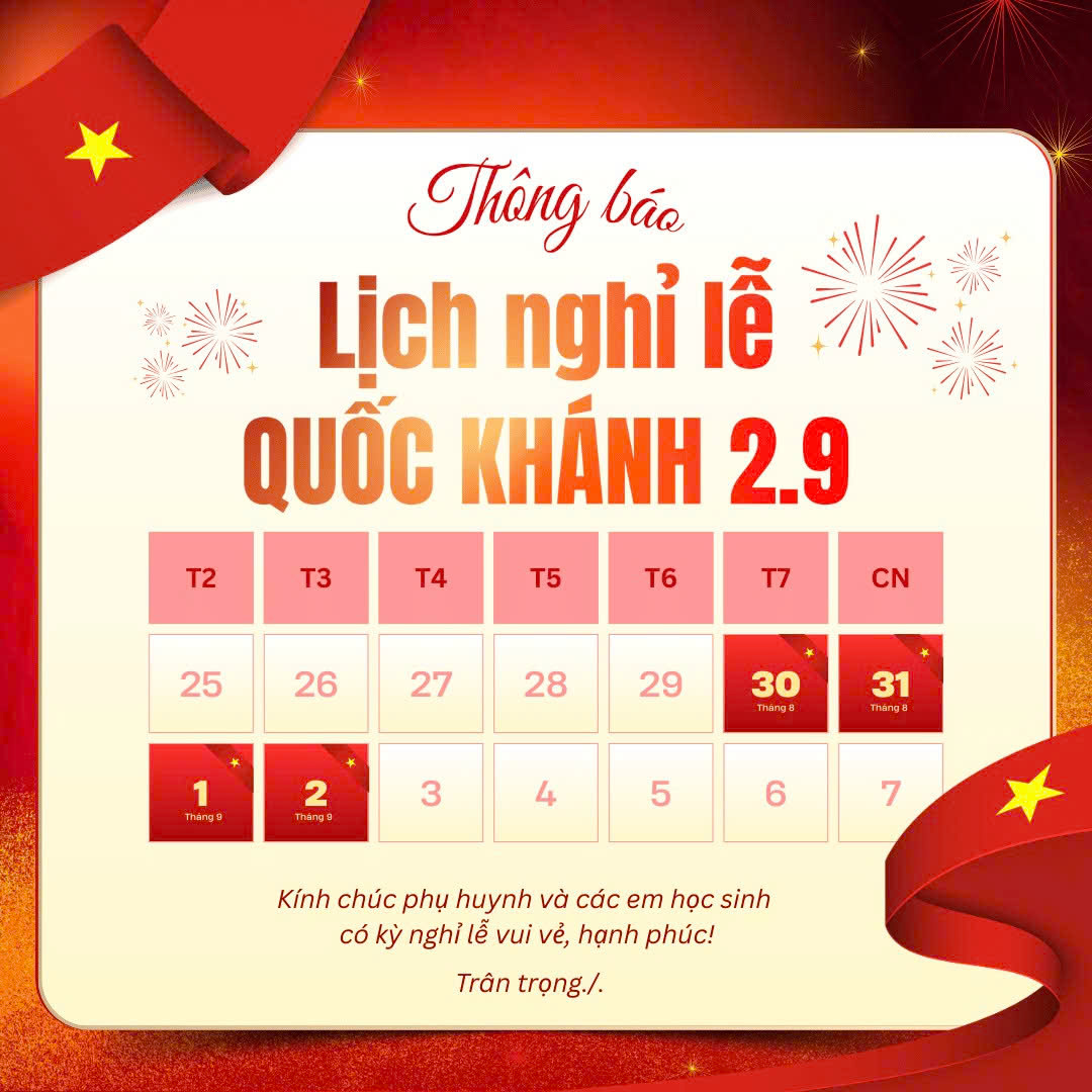 Thông báo lịch nghỉ Lễ Quốc khánh 2/9